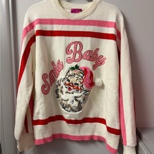 QUEEN OF SPARKLES Santa Baby Sweater - Cream and Pink